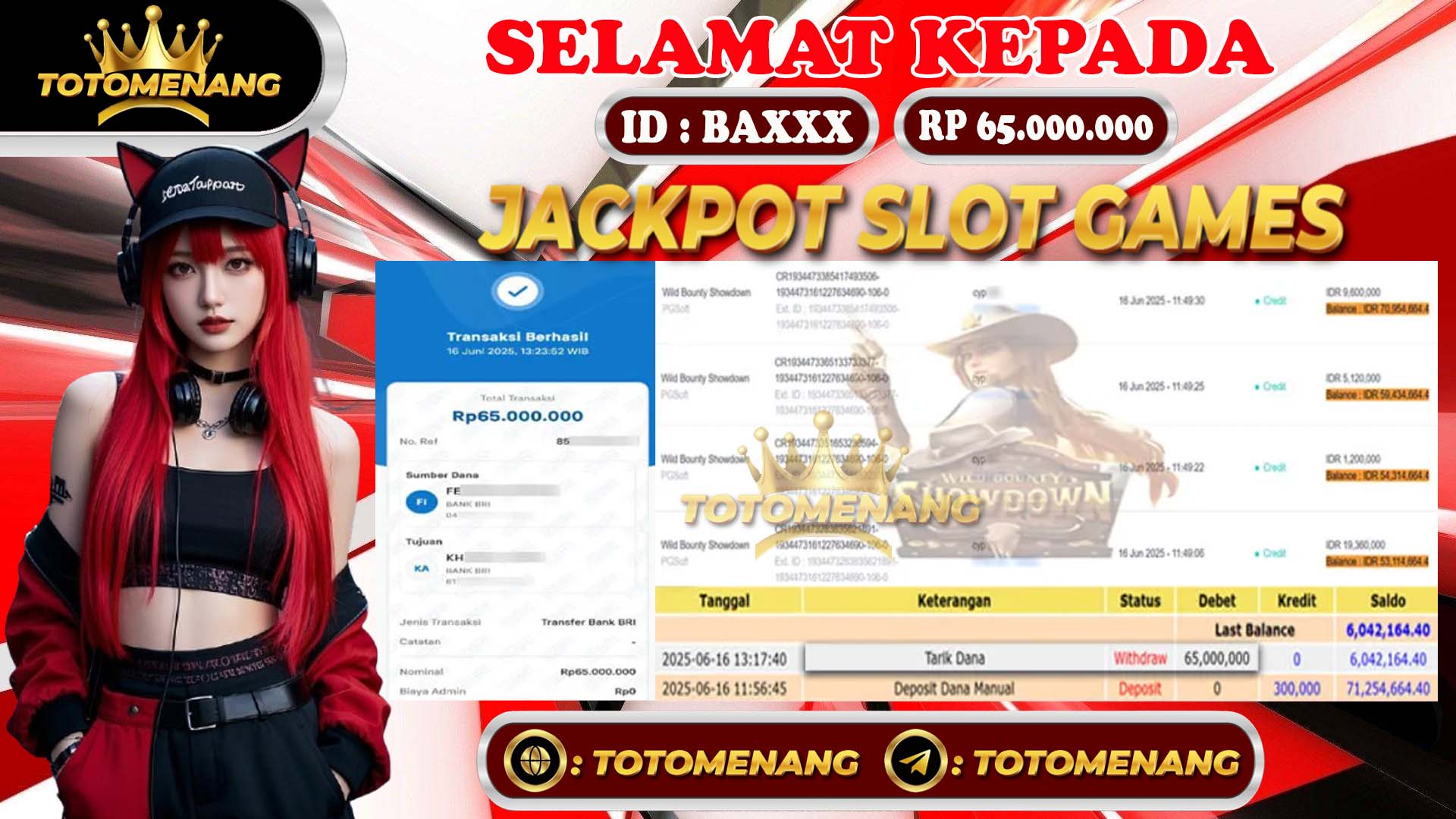 Member BAXXX menang jackpot slot games Rp65 juta di totomenang - Bukti pembayaran penuh